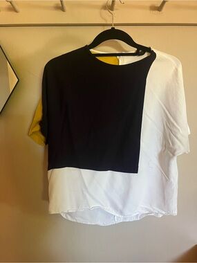 Top shop Colorblock Short Sleeve Top in Navy, White & Mustard